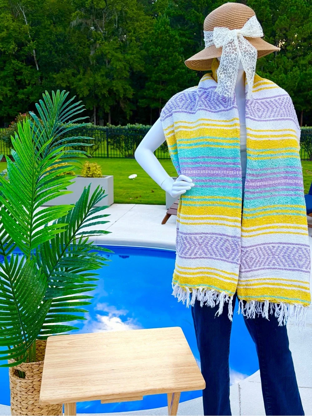 Mexican Falsa Blanket – Woven Striped Serape Throw with Fringe